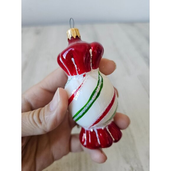 Glass candy ornament Columbia vintage Xmas red glitter peppermint tree - Picture 8 of 9